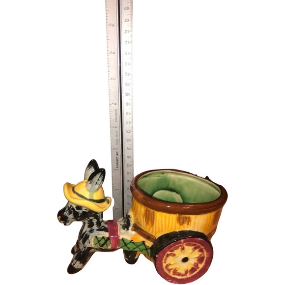 Vintage 1950’s Planter Donkey Pulling Cart Hand Painted Made in Japan - Picture 10 of 11